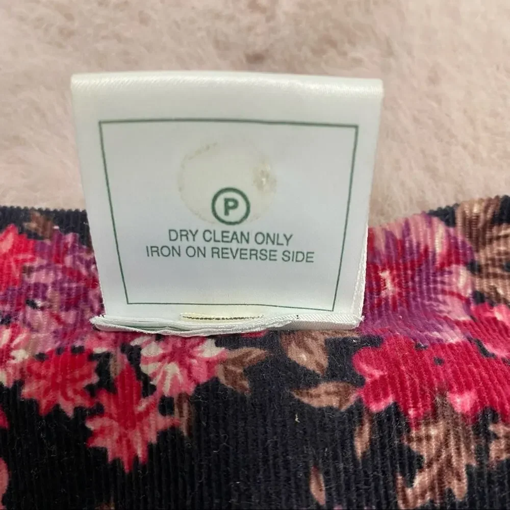 Laura Ashley Vintage Floral Corduroy Dress Womens Size 10 Pink Black Velvet Trim - Picture 15 of 16